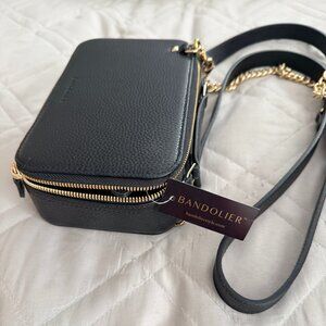 Bandolier Cameron Carry All Bag, Black Leather with Gold Hardware